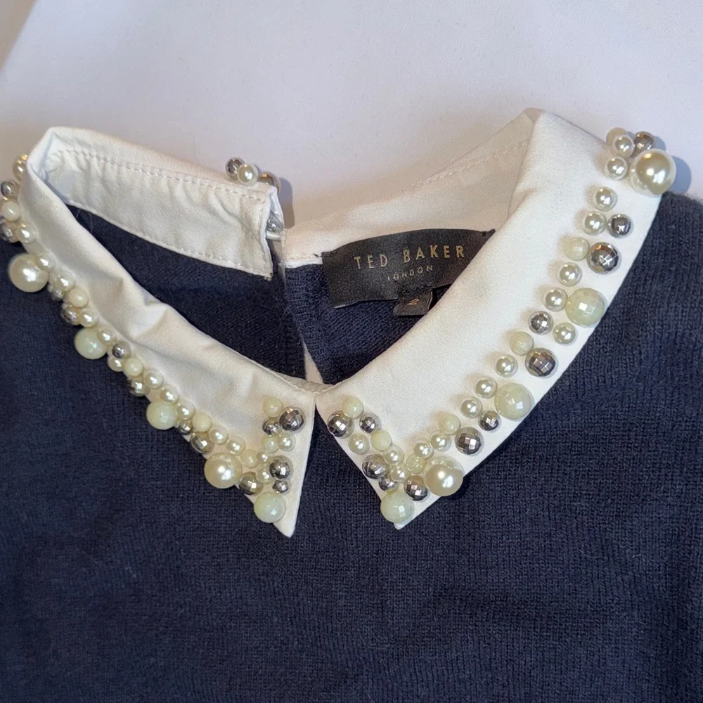 Ted Baker London Blue Sweater with Pearl Collar - Picture 2 of 9